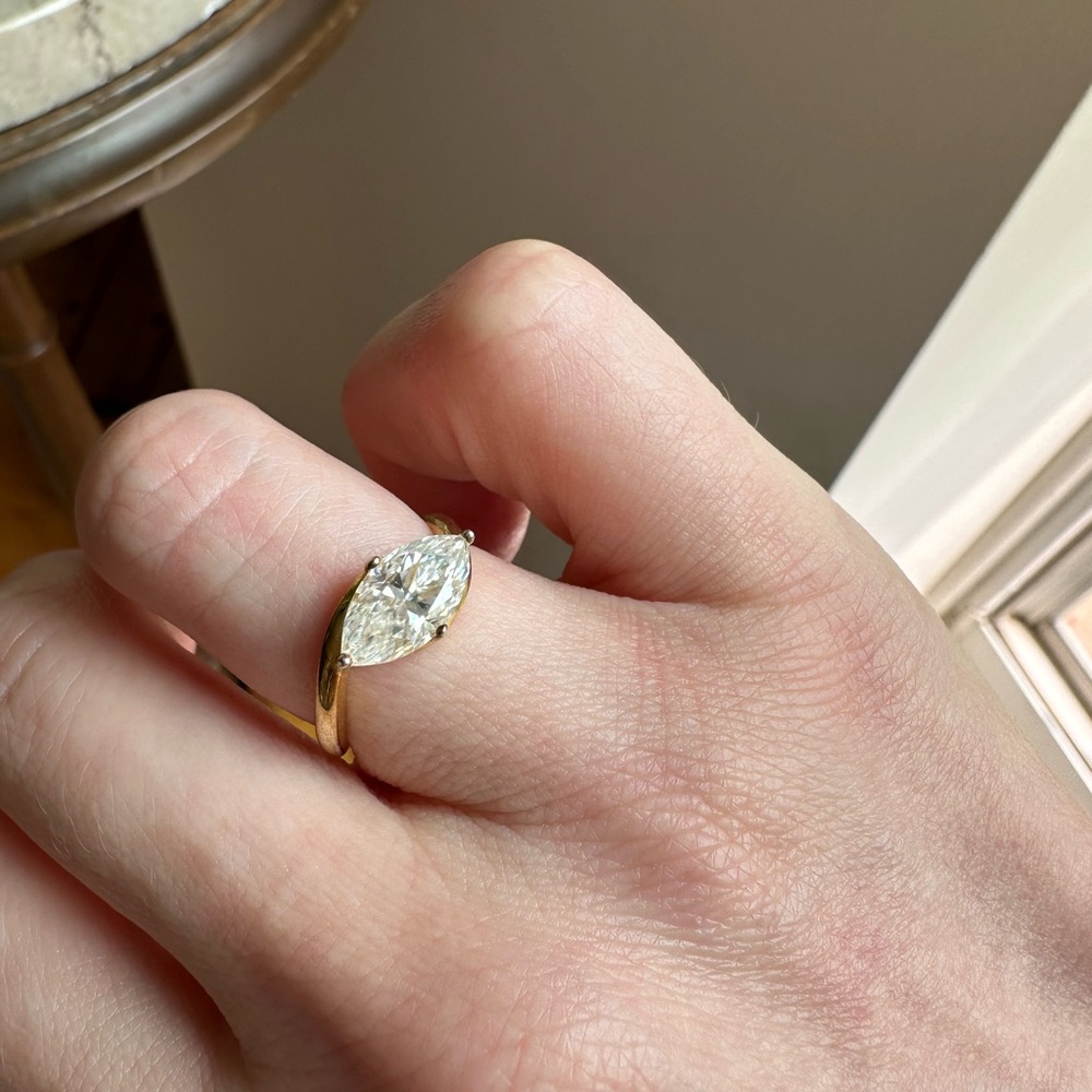 Moissanite and gold plated 925 silver Marquise Cut Ring sz 6